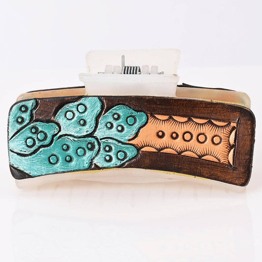 Western Hand-Tooled Leather Hair Clip