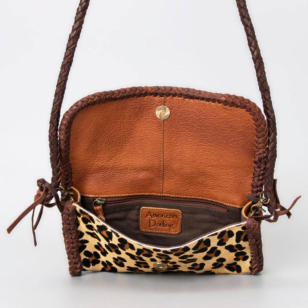 Leopard Print Mini Wallet - Braided Leather & Turquoise Concho