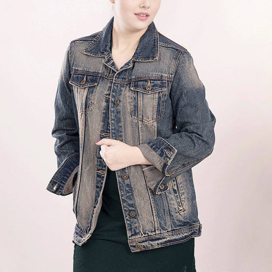 Western Denim Jacket with Hand-Tooled Tan Leather Yoke