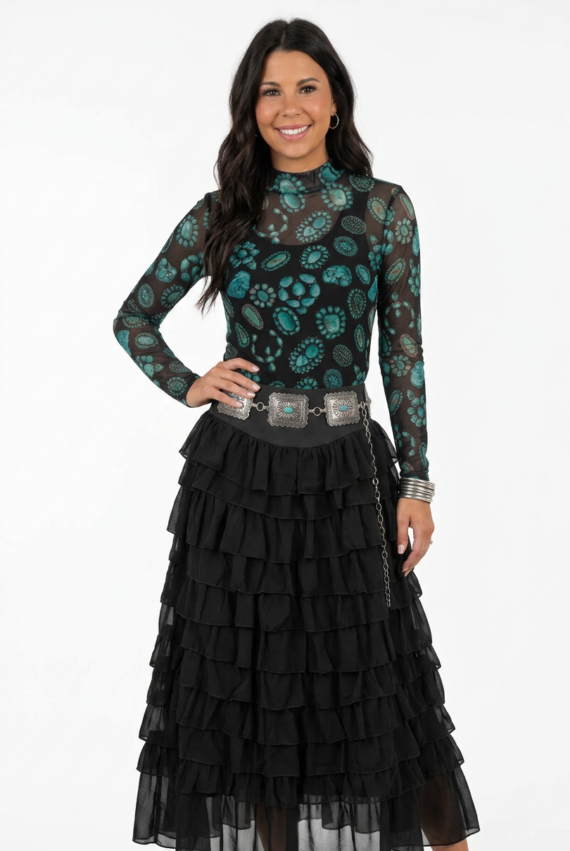 Black Ruffle Multi-Tier Maxi Skirt