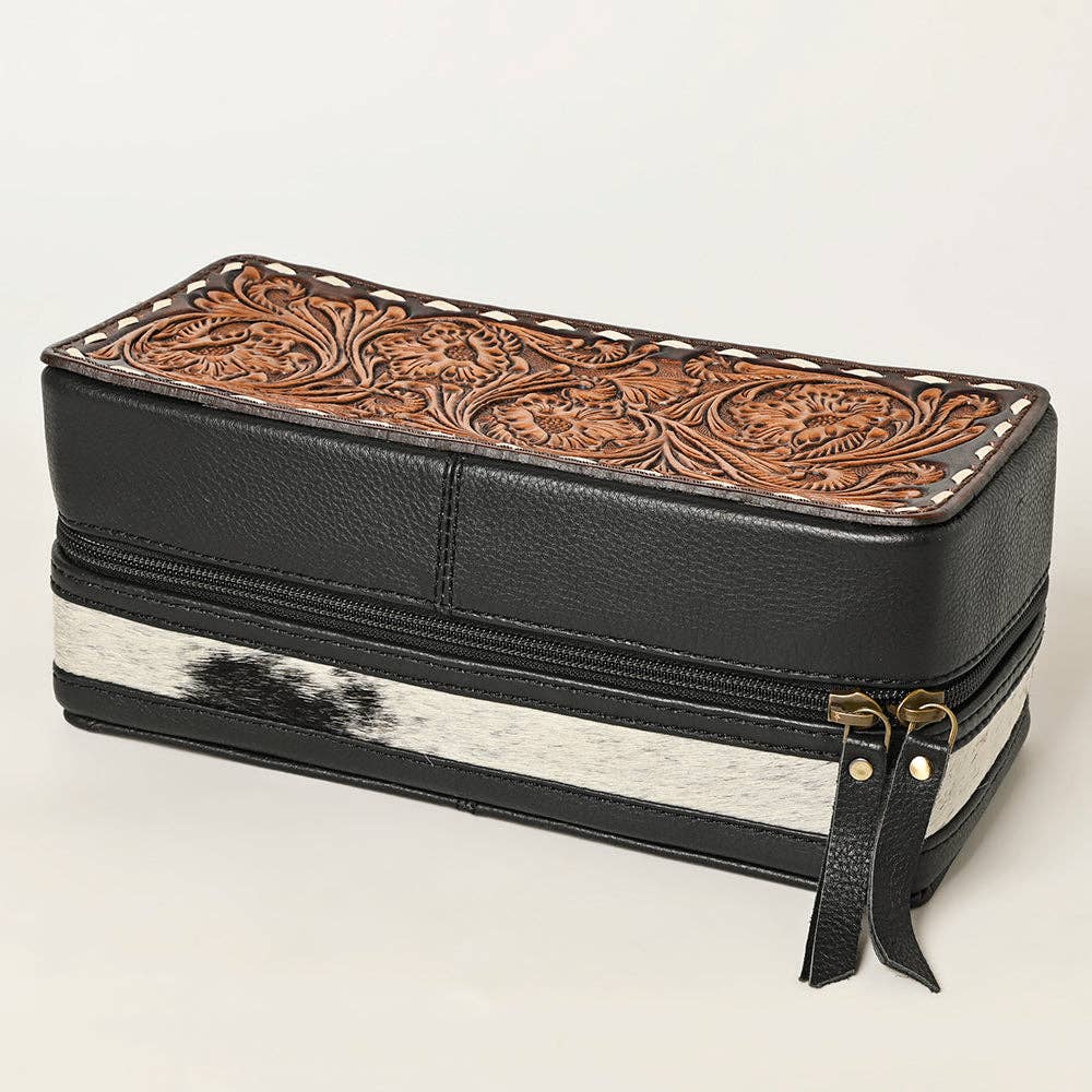 Tooled Leather & Cowhide Western Jewlery Case