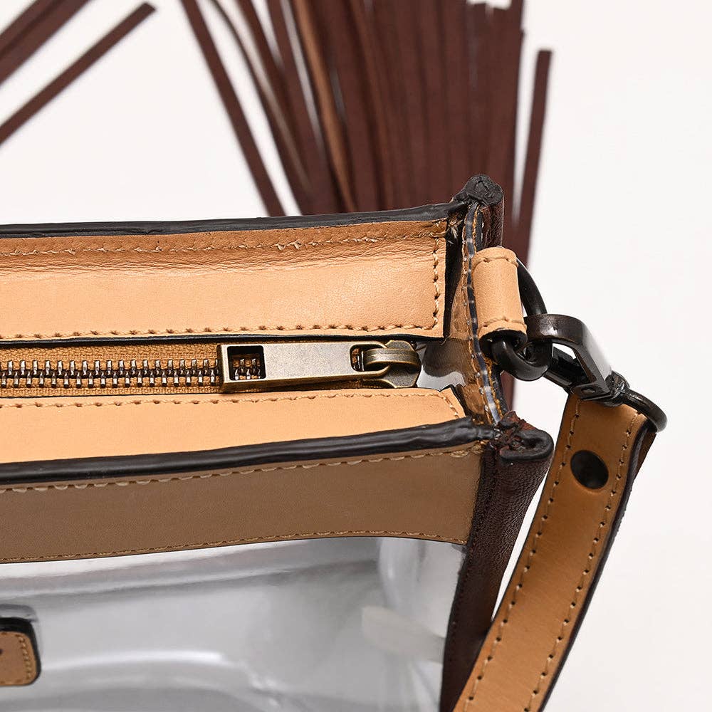 Clear Stadium Fringe Crossbody Bag | Hand-Tooled Leather by American Darling