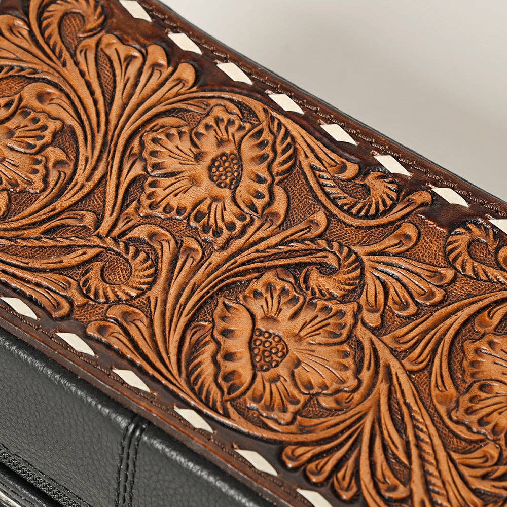 Tooled Leather & Cowhide Western Jewlery Case