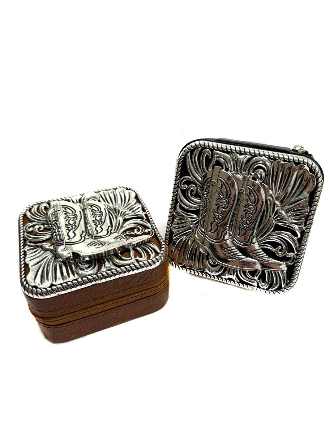 Cowboy Boot Etched Metal Plate Jewelry Box