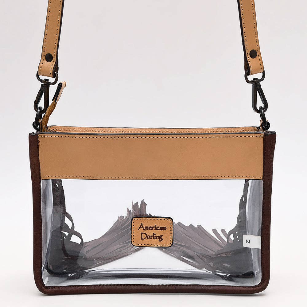 Clear Stadium Fringe Crossbody Bag | Hand-Tooled Leather by American Darling