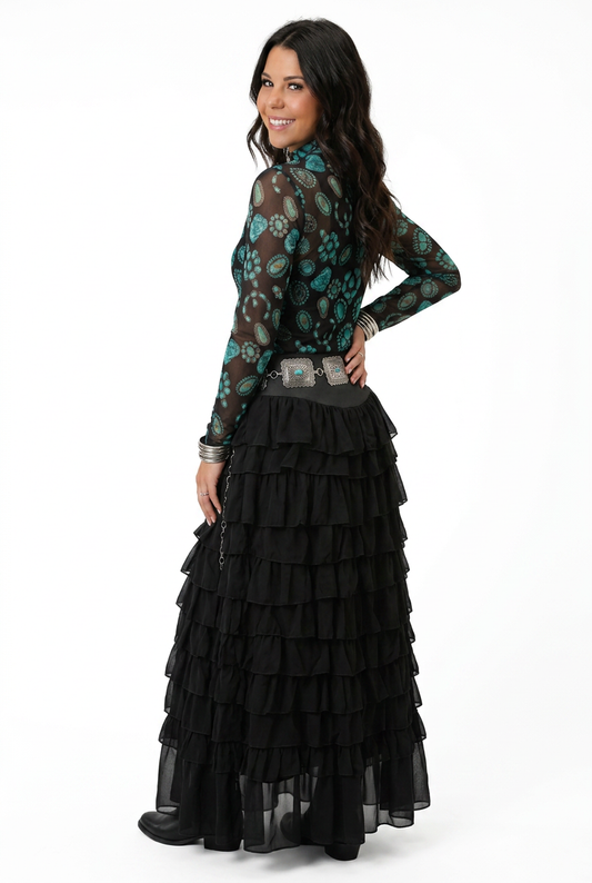 Black Ruffle Multi-Tier Maxi Skirt