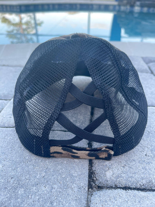 Leapord Black Trucker Hat
