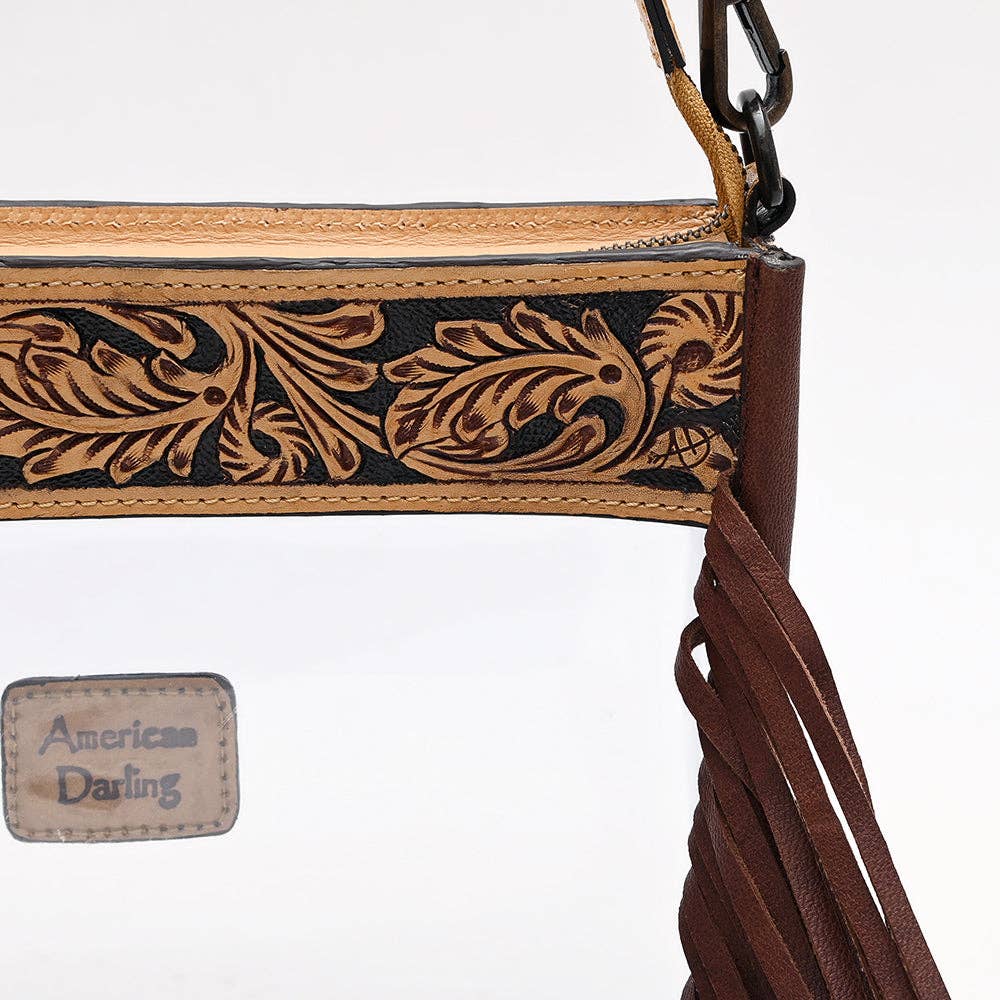 Clear Stadium Fringe Crossbody Bag | Hand-Tooled Leather by American Darling