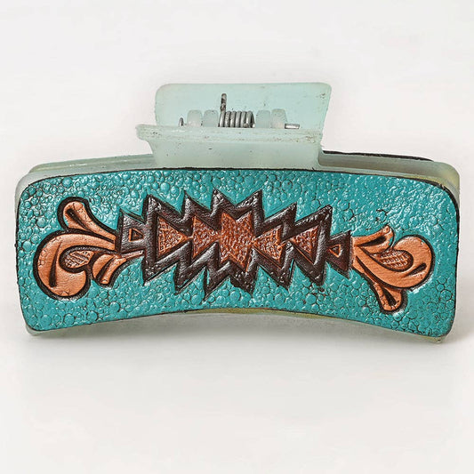 Turquoise Tooled Leather Hair Claw Clip