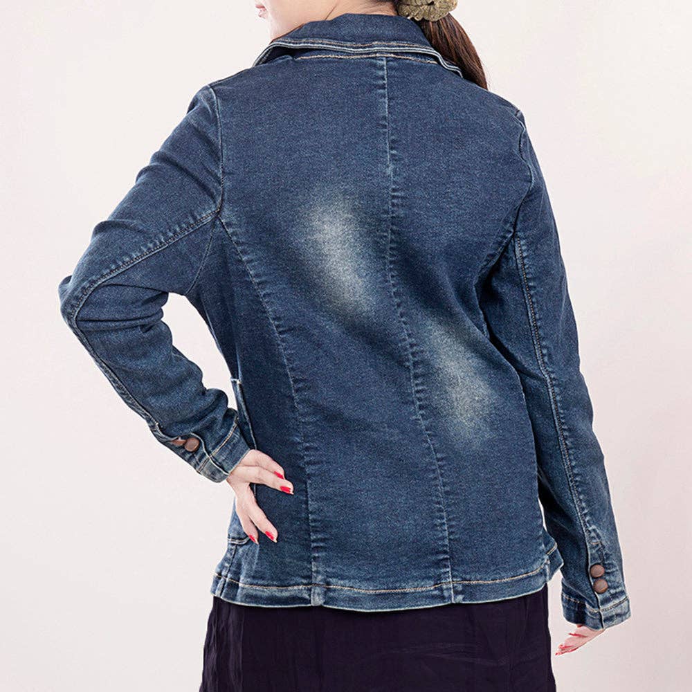 Western Denim Blazer with Sunflower Tooled Leather Lapels