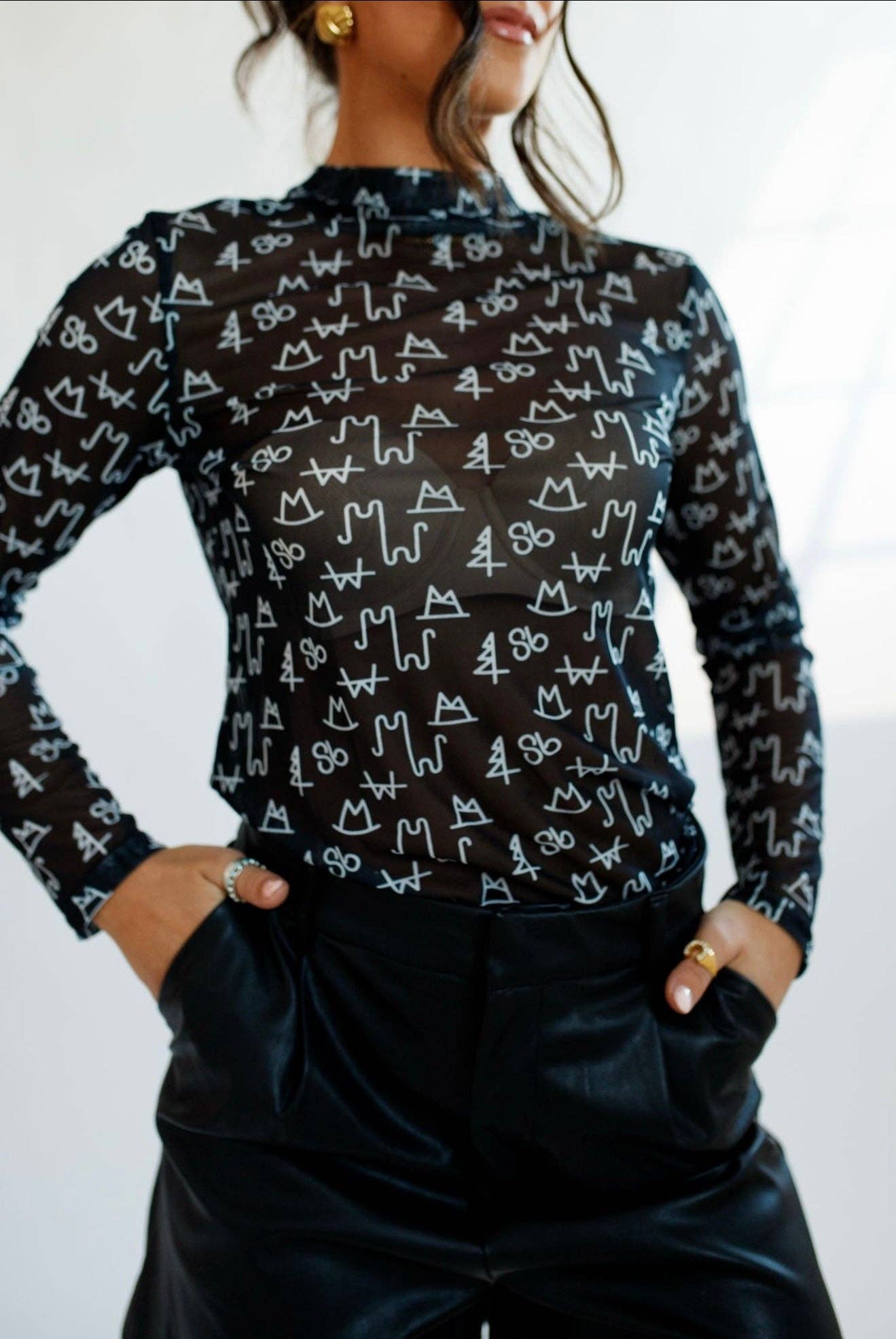 Black Brands Mesh Long Sleeve Shirt