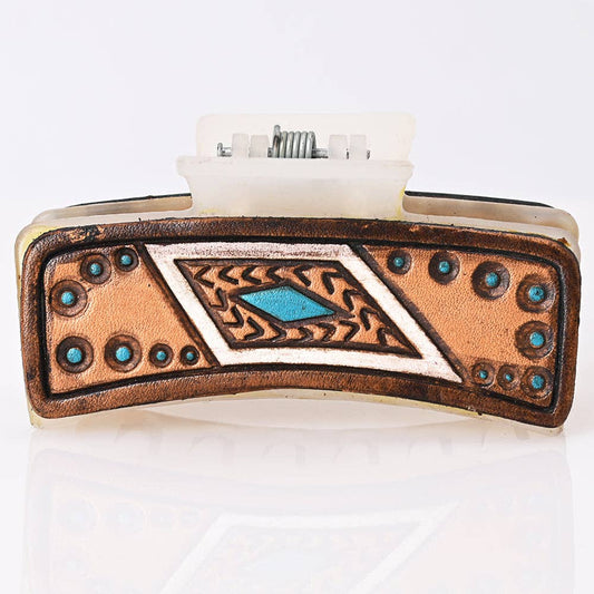 Turquoise & Copper Tooled Leather Hair Clip
