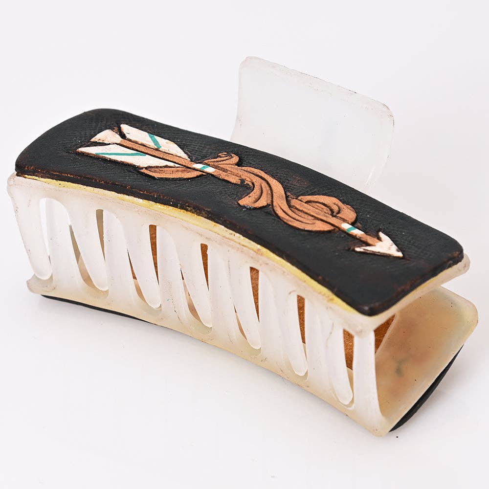 Hand-Tooled Leather Arrow Hair Clip