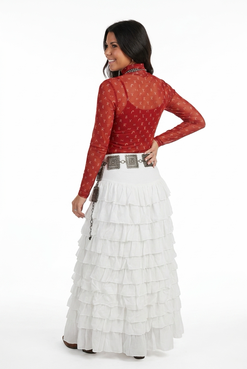 Ivory Ruffle Multi-Tier Maxi Skirt