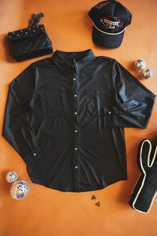 MIDNIGHT- Leather Lux Button-Up Shirt