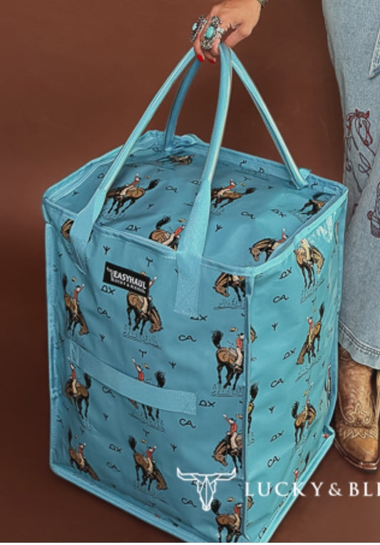 Turquoise Cattle Western EasyHaul Rolling Foldable Tote Bag – Medium