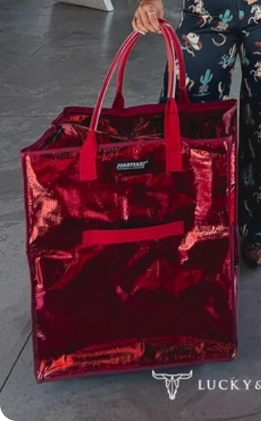 Large Red Metallic EasyHaul Rolling Foldable Tote Bag