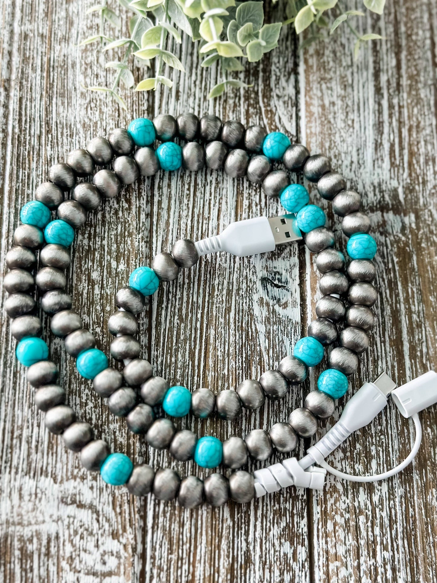 Western Turquoise & Pearl Beaded Phone Charger