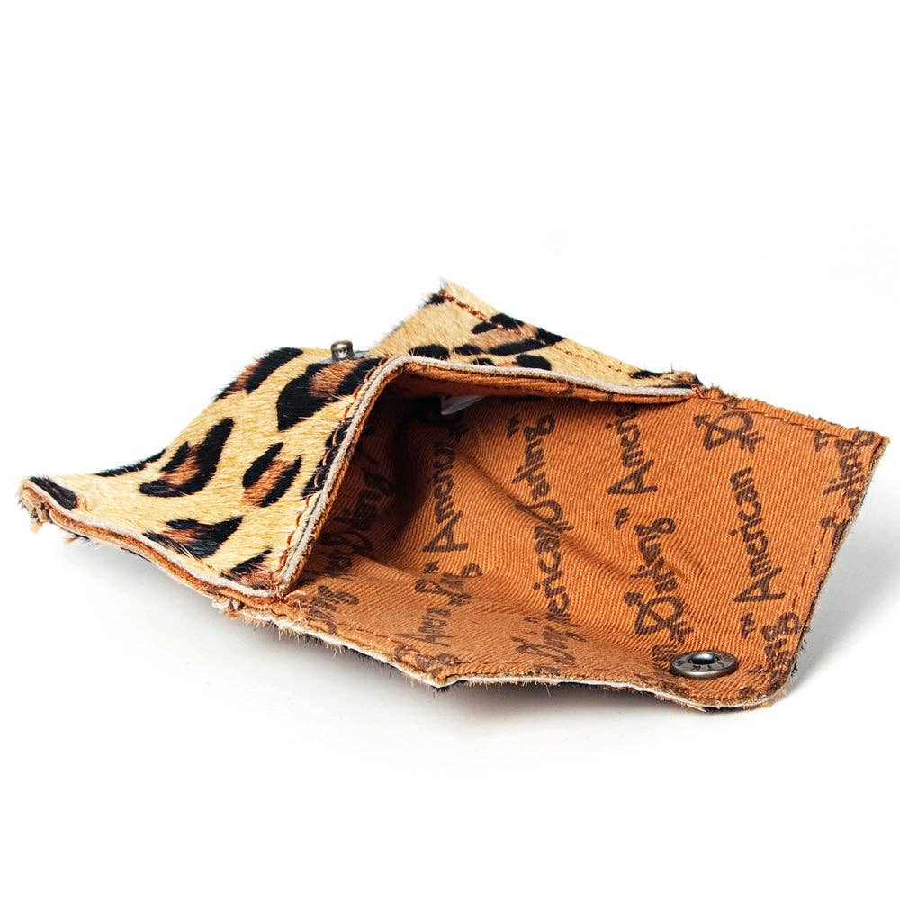 Leopard Print Cowhide Cardholder Envelope with Snap Closure