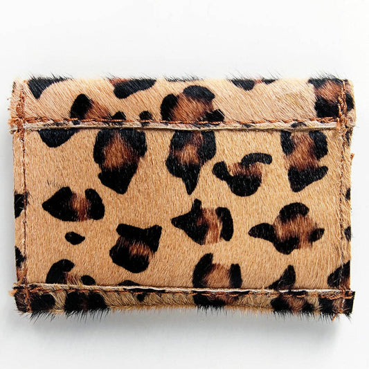 Leopard Print Cowhide Cardholder Envelope with Snap Closure