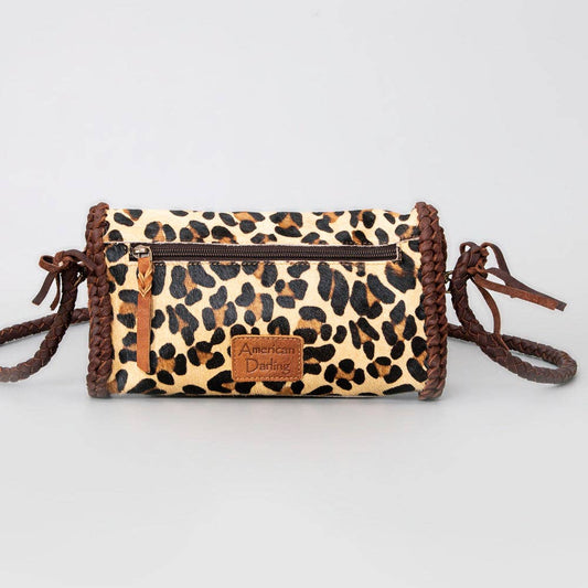 Leopard Print Mini Wallet - Braided Leather & Turquoise Concho