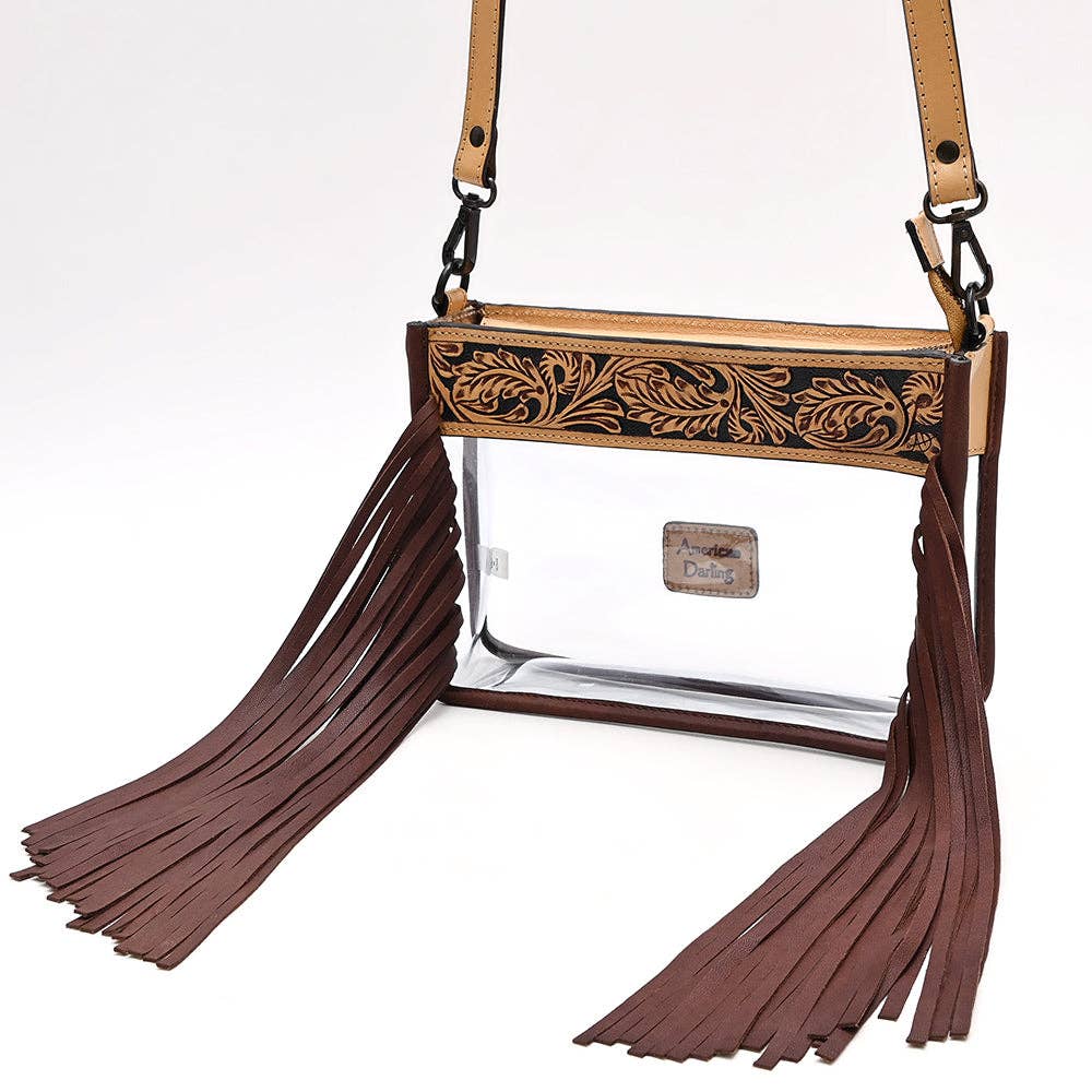 Clear Stadium Fringe Crossbody Bag | Hand-Tooled Leather by American Darling