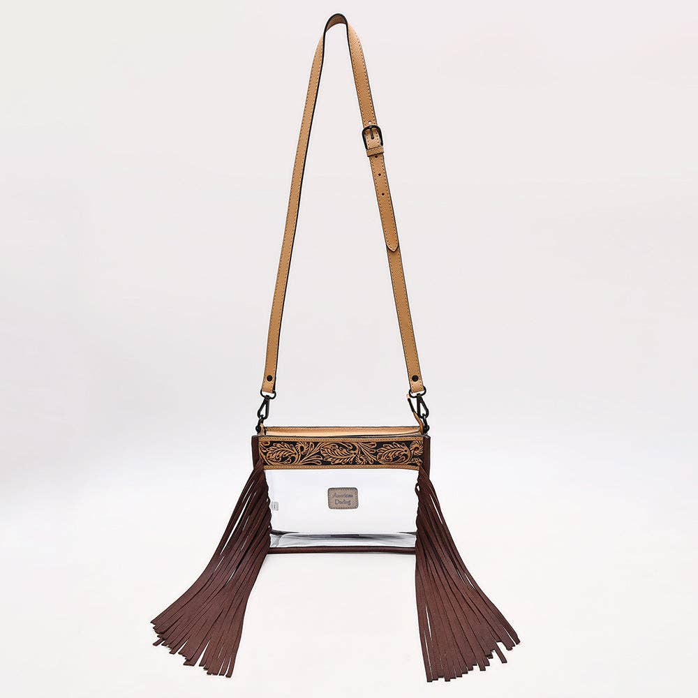 Clear Stadium Fringe Crossbody Bag | Hand-Tooled Leather by American Darling