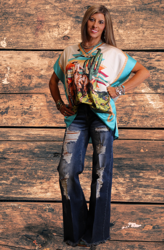 Cactus Aztec Bronc Poncho Top