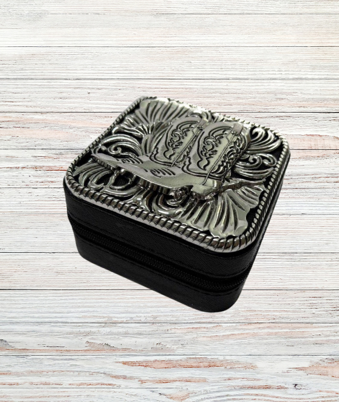 Cowboy Boot Etched Metal Plate Jewelry Box