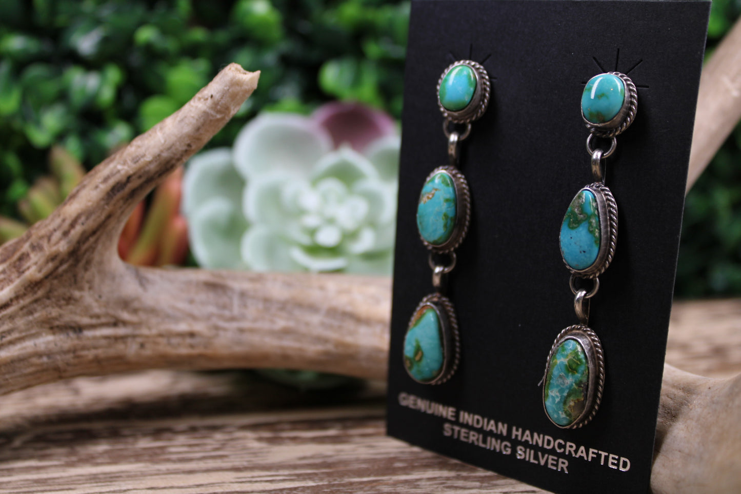 Freda Martinez Navajo Sterling Silver Sonoran Gold Turquoise Dangle Earrings
