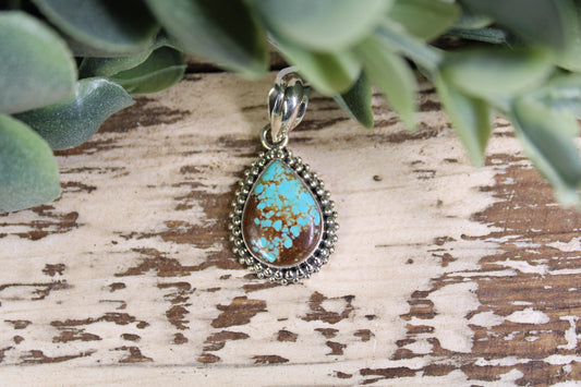 Number 8 Turquoise Sterling Silver Pendant