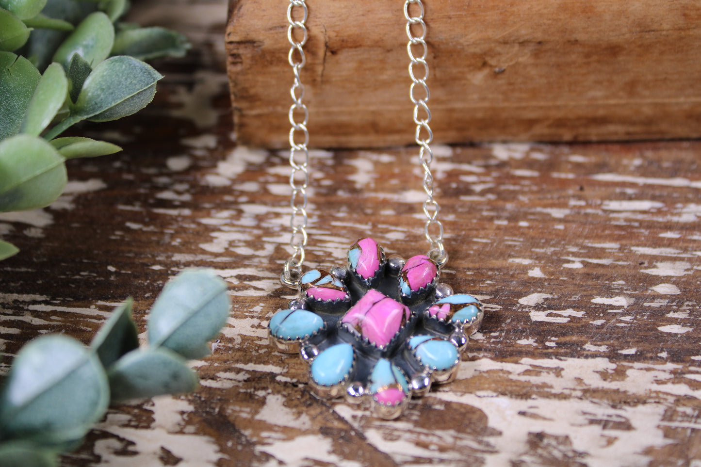 Cotton Candy Turquoise Sterling Silver Necklace – 15” Chain