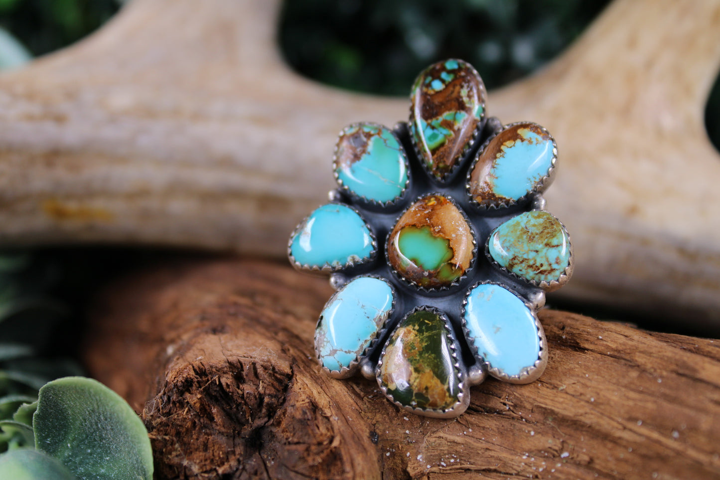 Mixed Premium Stone Turquoise Sterling Silver Adjustable Ring