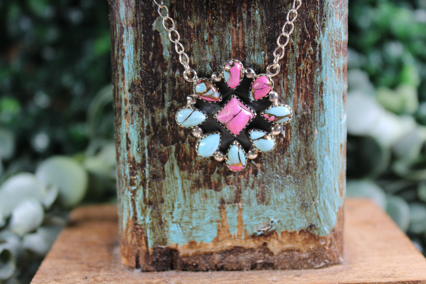 Cotton Candy Turquoise Sterling Silver Necklace – 15” Chain