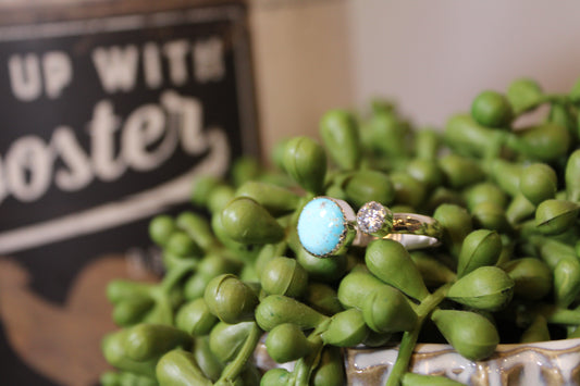 Blue Bird Turquoise & Moissanite Adjustable Ring – Sterling Silver