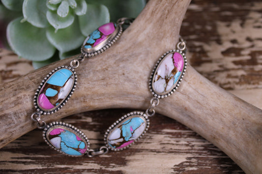 Cotton Candy Turquoise (Kingman) Sterling Silver Bracelet – Size 7.5 to 8.5