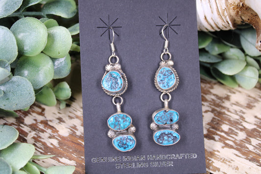 Navajo Kingman Turquoise Triple Drop Earrings – Donovan Nez
