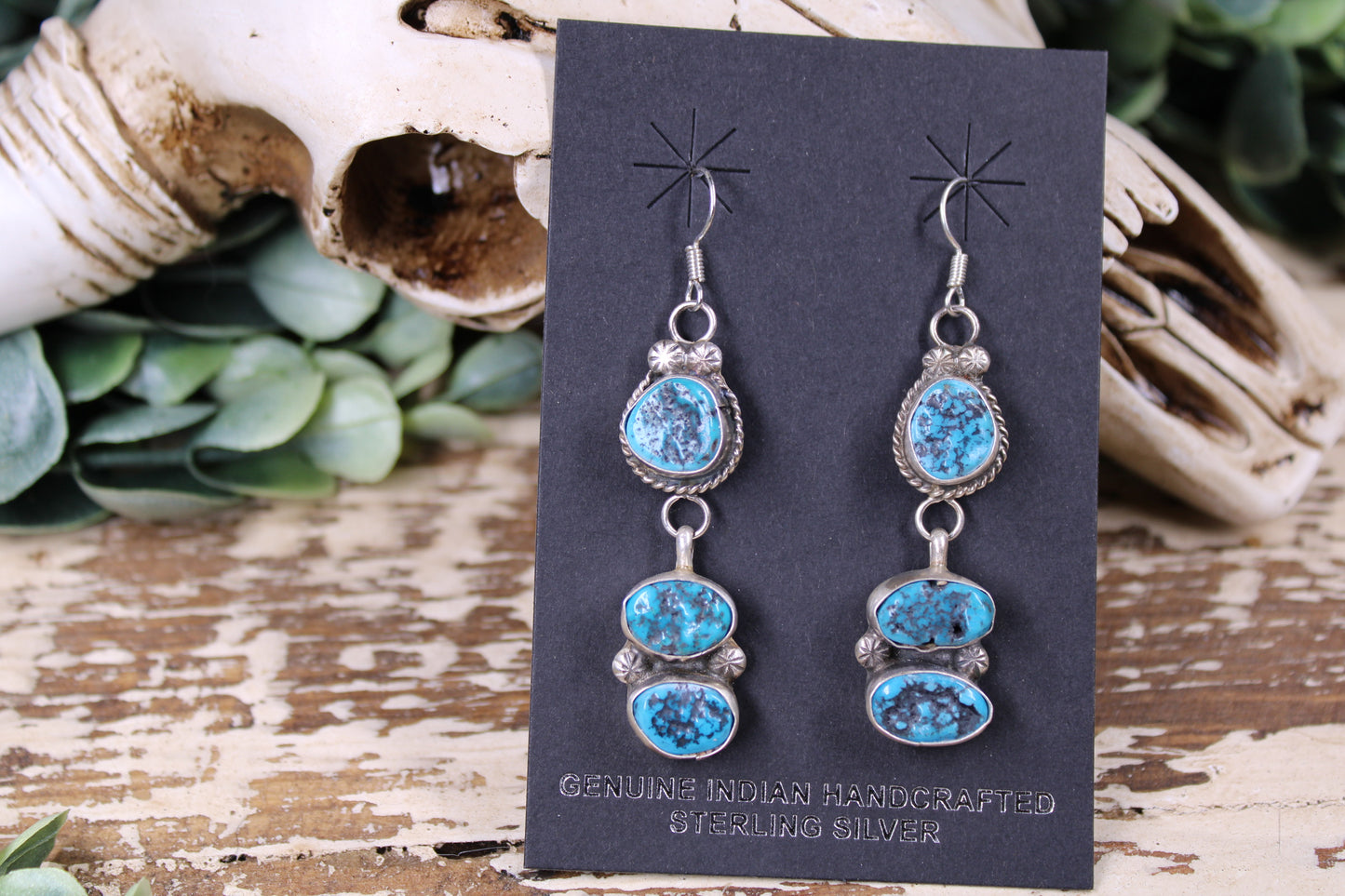 Navajo Kingman Turquoise Triple Drop Earrings – Donovan Nez