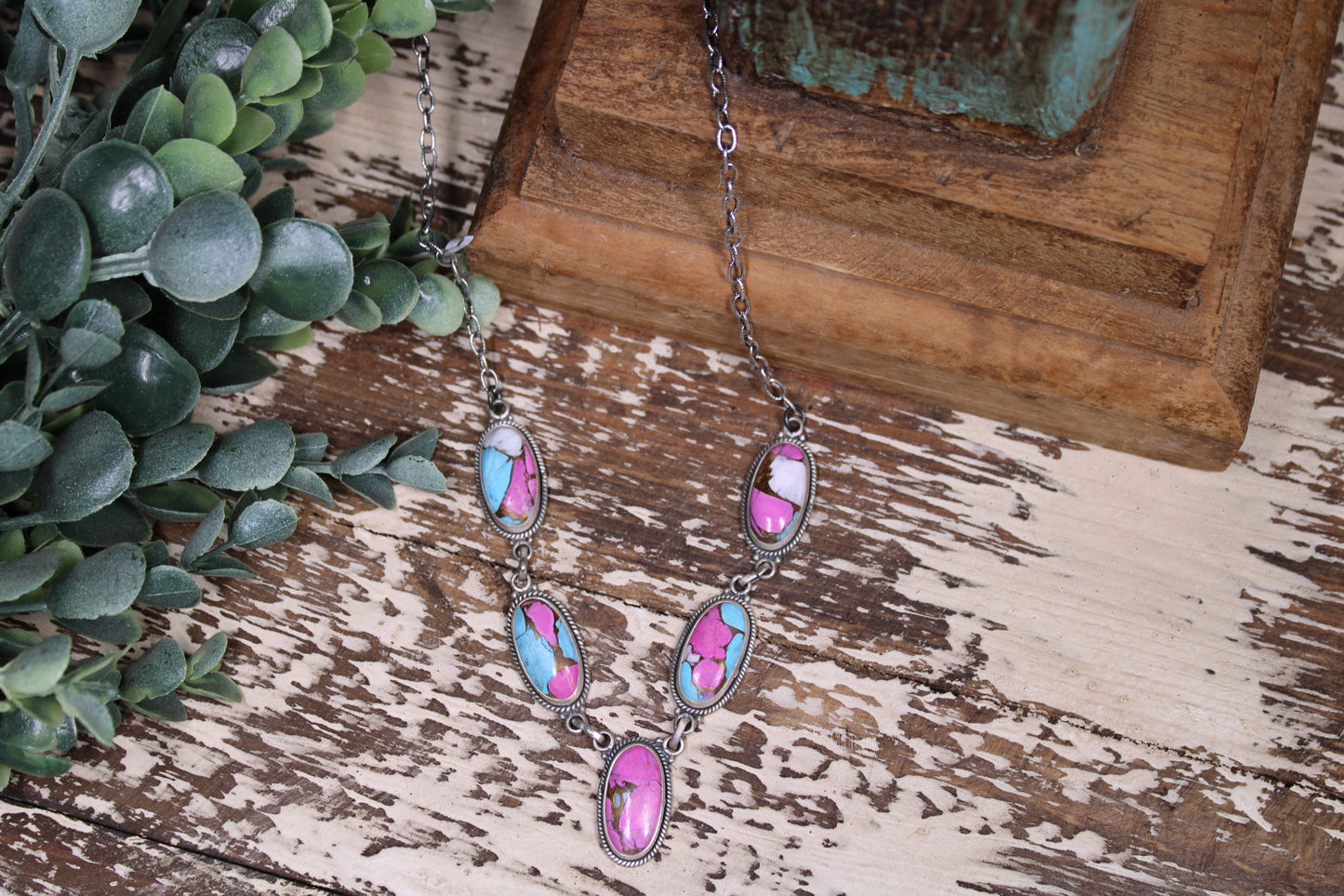 Cotton Candy Turquoise Sterling Silver Necklace – 21” Chain
