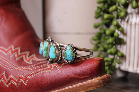 Navajo Handmade Rex Abeita Sonoran Gold Turquoise Sterling Silver Cuff