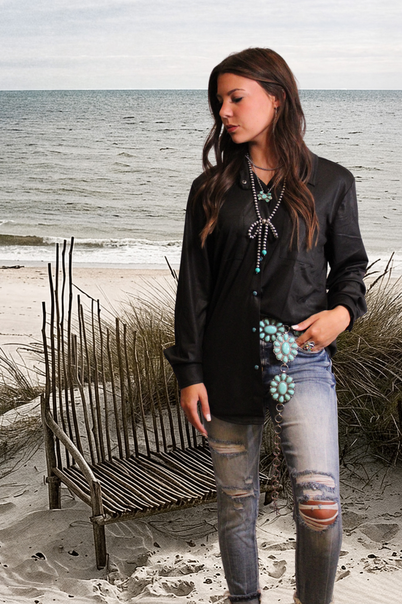 MIDNIGHT- Leather Lux Button-Up Shirt