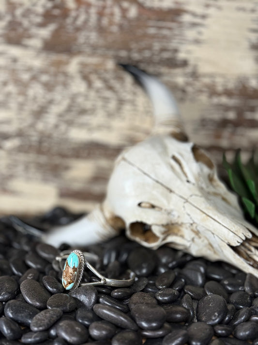 Alex Becenti Navajo Sterling Silver Kingman Turquoise Cuff Bracelet – Size 7