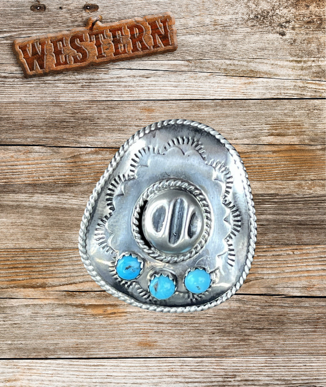 Navajo Bobby Platero Western Turquoise Cowboy Hat Ring - Sterling Silver