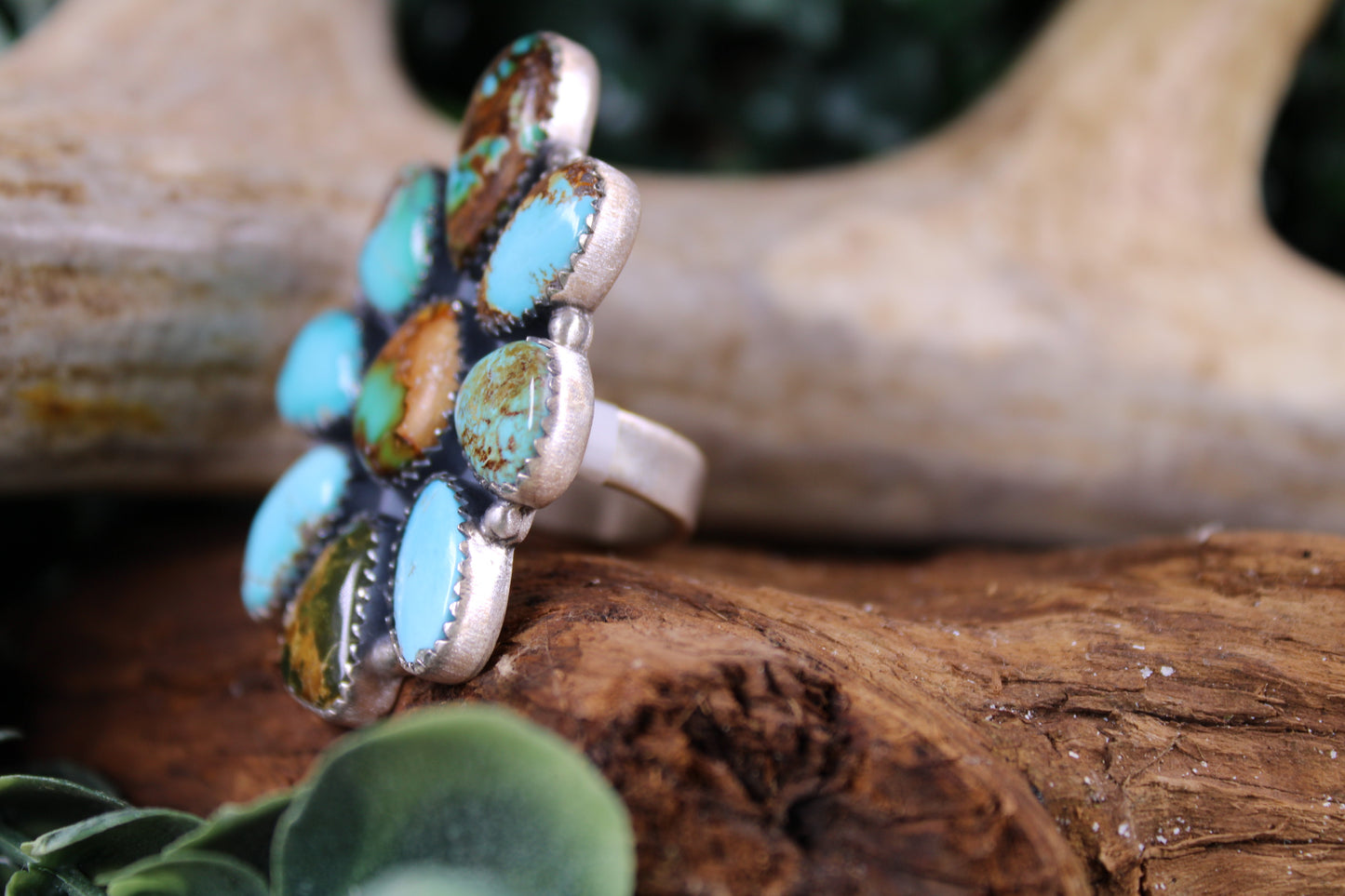 Mixed Premium Stone Turquoise Sterling Silver Adjustable Ring