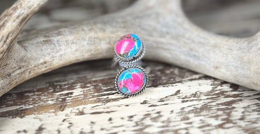 Rex Abeita Navajo Sterling Silver Kingman Cotton Candy Turquoise Adjustable Ring