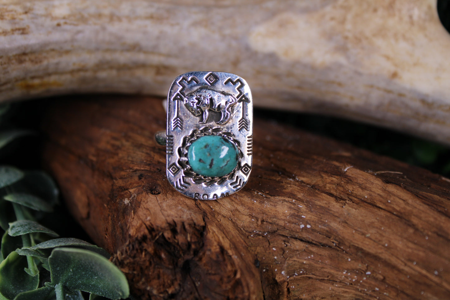 Kingman Turquoise Buffalo Sterling Silver Adjustable Ring – Size 7