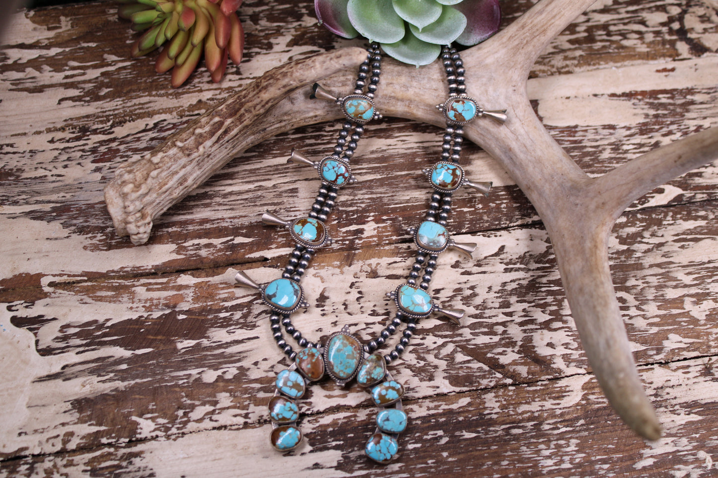 Kingman Turquoise & Navajo Pearl Necklace – .925 Sterling Silver