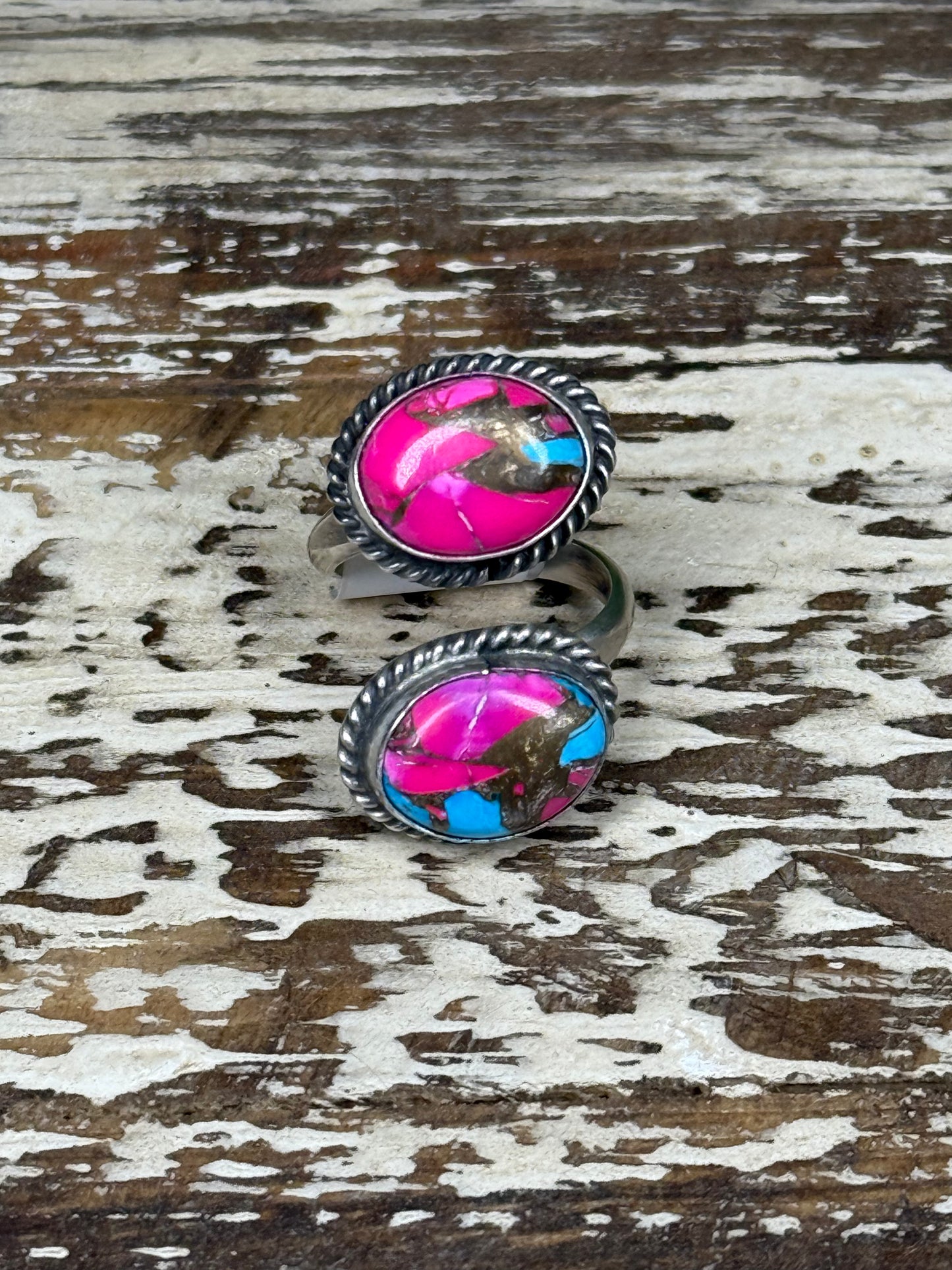 Rex Abeita Navajo Sterling Silver Kingman Cotton Candy Turquoise Adjustable Ring