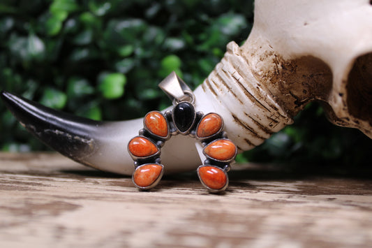 Multi-Stone Spiny Oyster & Black Onyx Sterling Silver Pendant