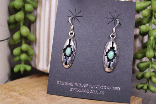 Navajo Felix Perry Turquoise Shadowbox Sterling Silver Earrings – Stamped by Artist